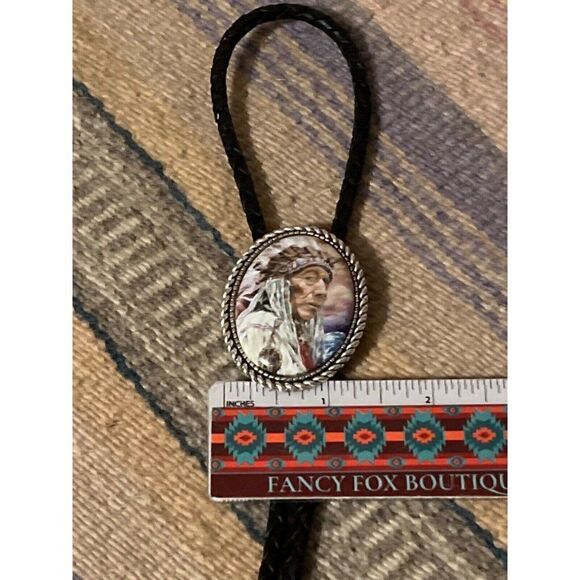 Western Southwest Lariat Indian Bolo Tie necklace men women CHIEF HEADDRESS SUN - Picture 5 of 6